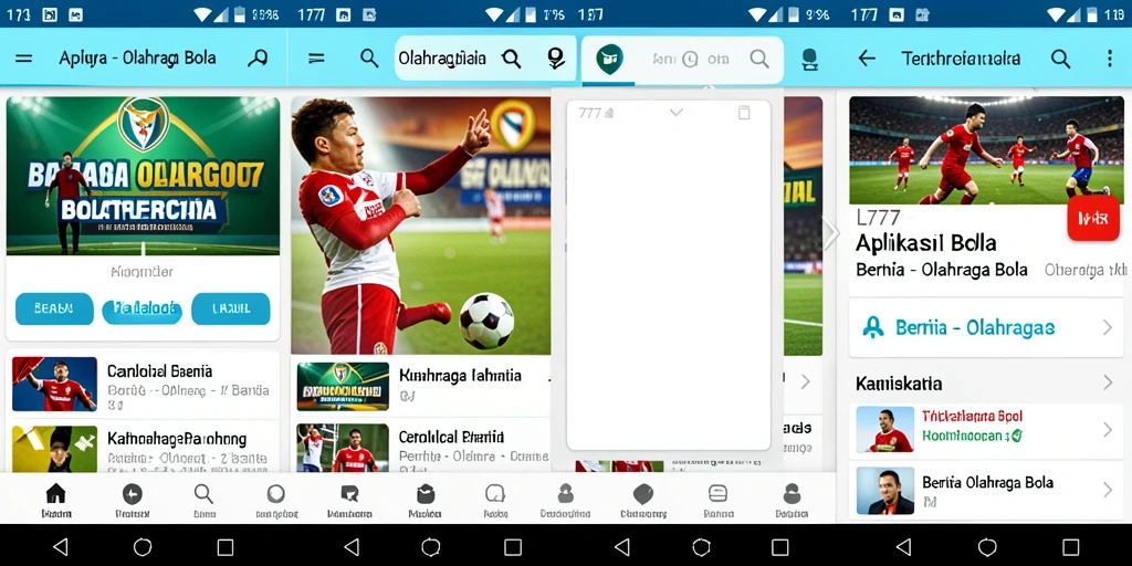 Tampilan antarmuka aplikasi L777 yang menampilkan berita olahraga bola.