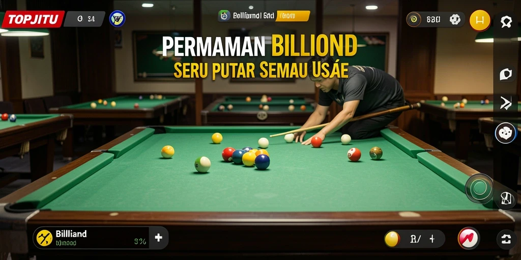 Screenshot utama TOPJITU menampilkan antarmuka dan fungsi Billiard yang menarik.