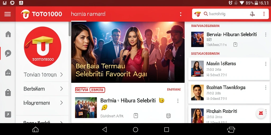 Antarmuka TOTO1000 menampilkan berita selebriti terkini dan menarik.